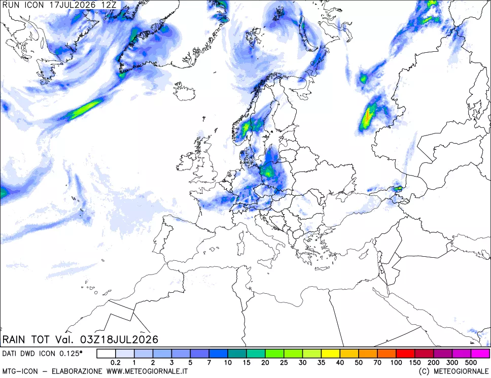 mappa Precipitazioni totali dal primo giorno