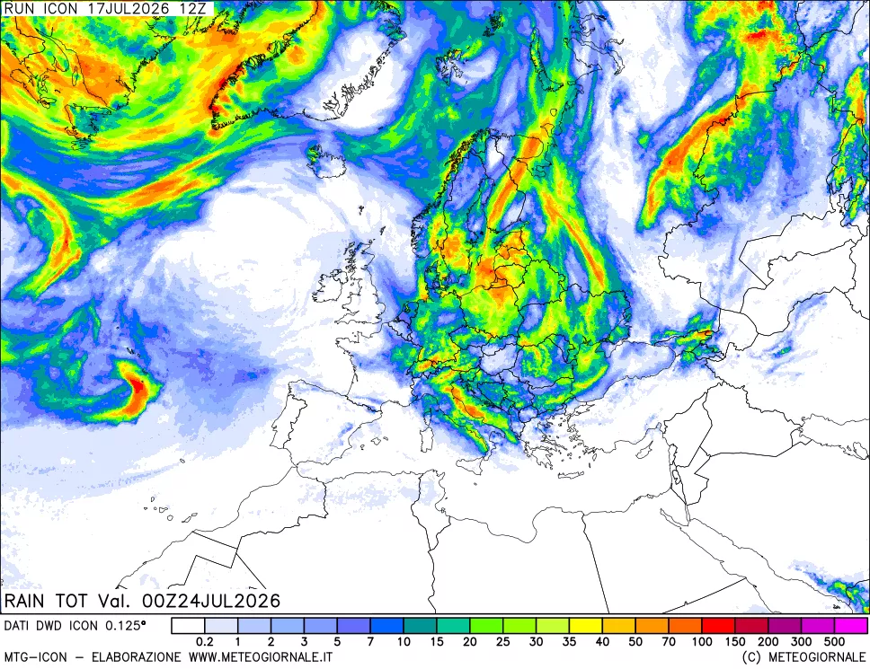 mappa Precipitazioni totali dal primo giorno