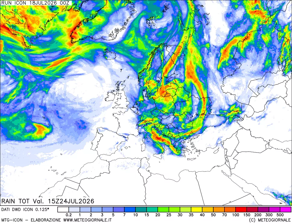 mappa Precipitazioni totali dal primo giorno