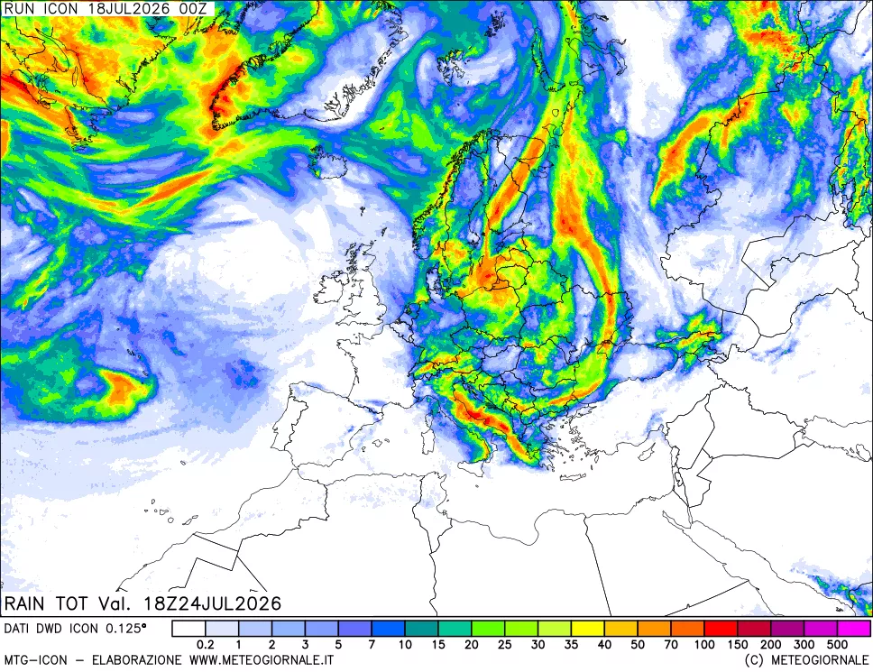 mappa Precipitazioni totali dal primo giorno