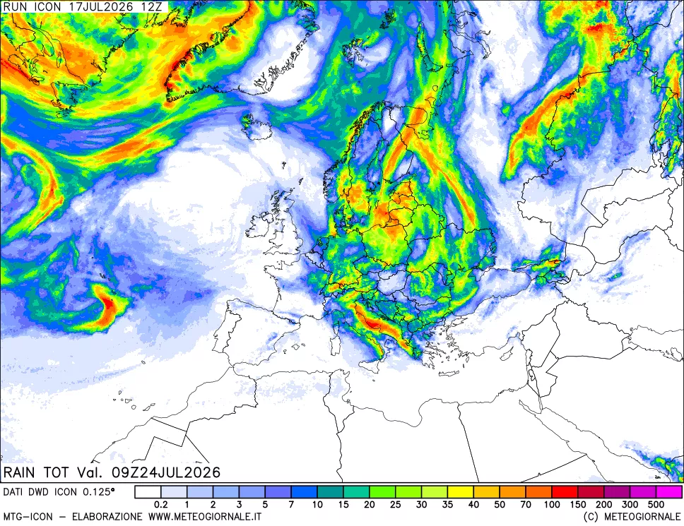 mappa Precipitazioni totali dal primo giorno