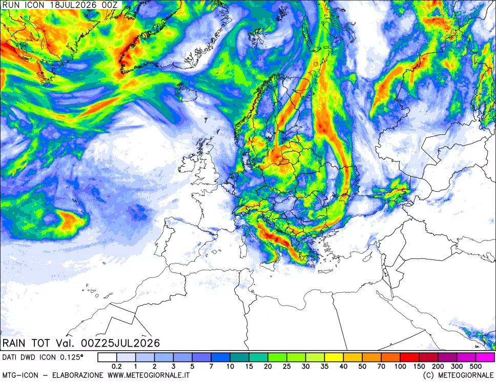 mappa Precipitazioni totali dal primo giorno