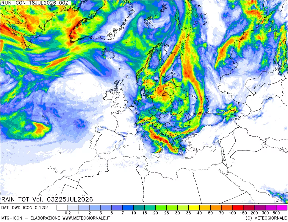 mappa Precipitazioni totali dal primo giorno