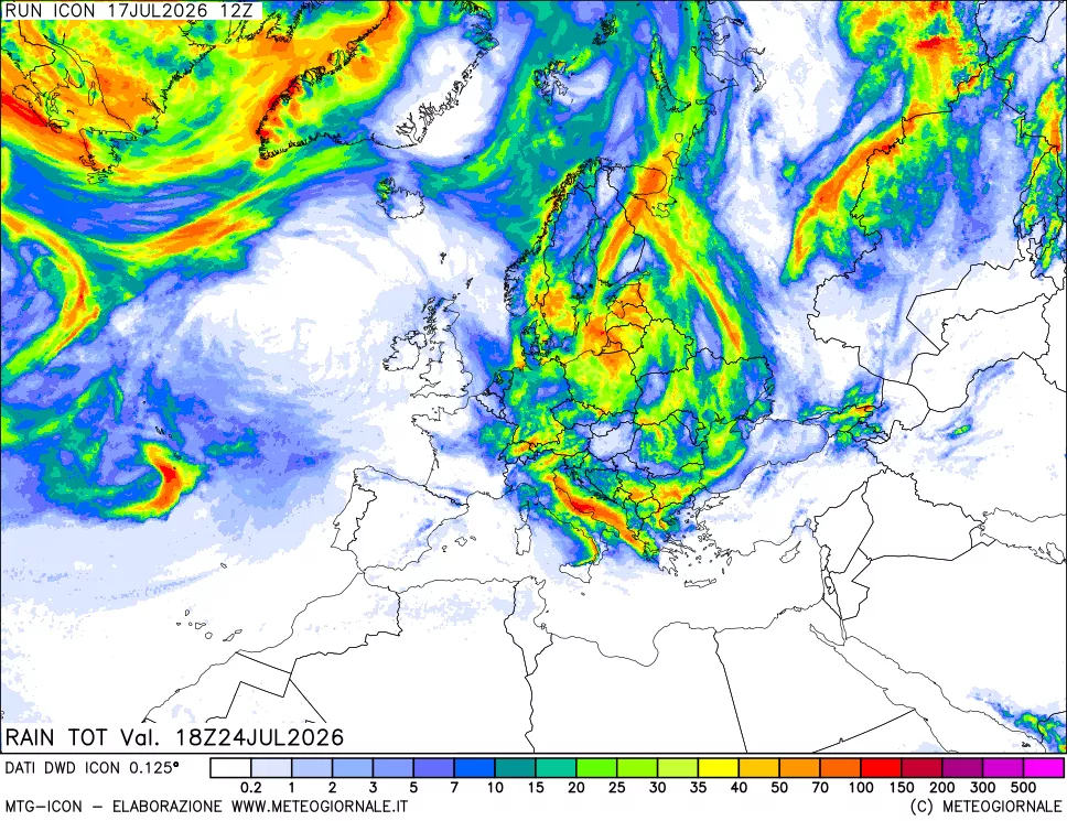 mappa Precipitazioni totali dal primo giorno