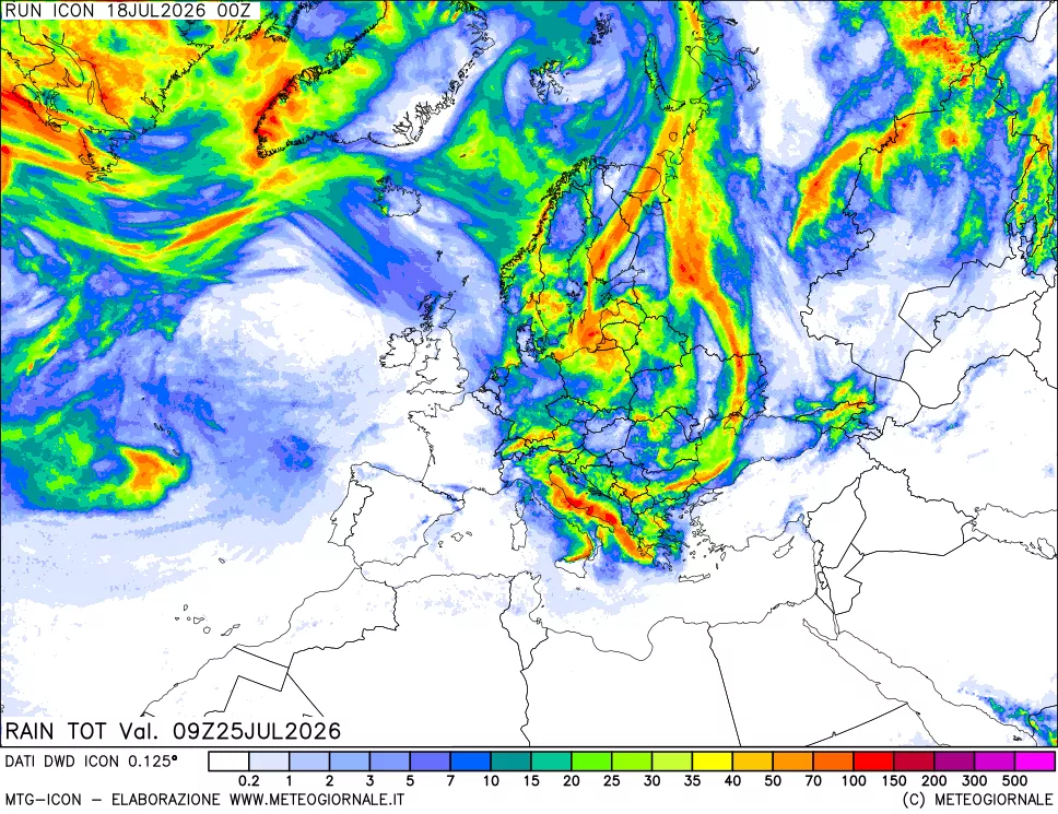 mappa Precipitazioni totali dal primo giorno