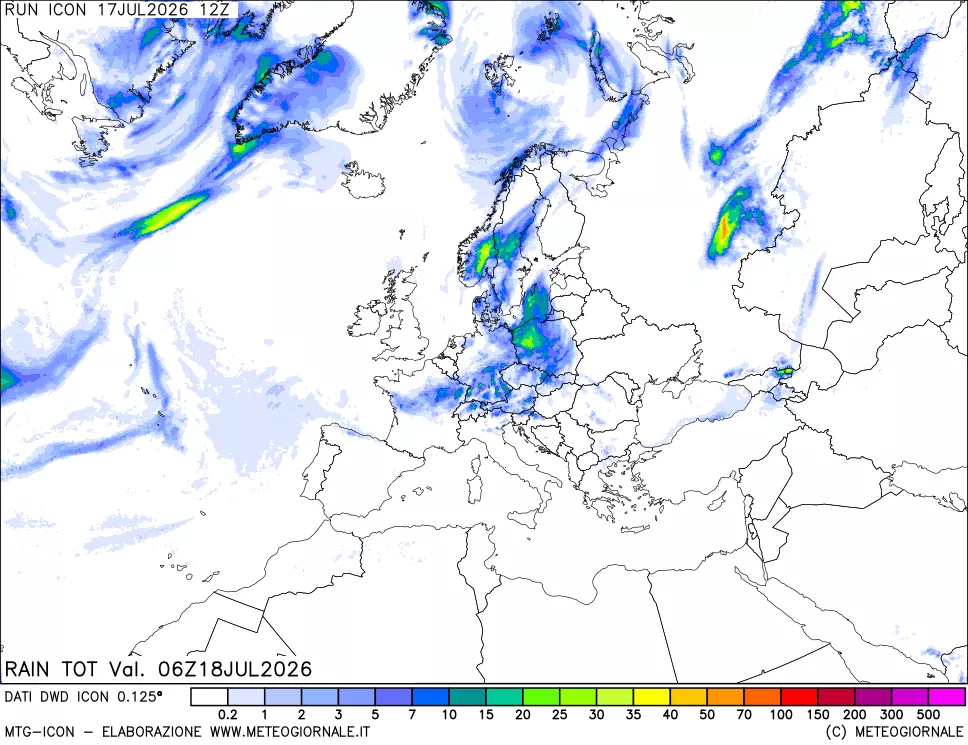 mappa Precipitazioni totali dal primo giorno