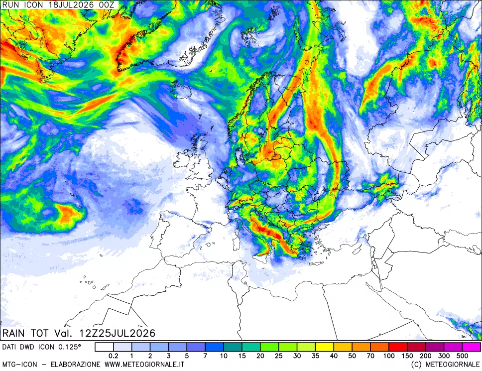 mappa Precipitazioni totali dal primo giorno