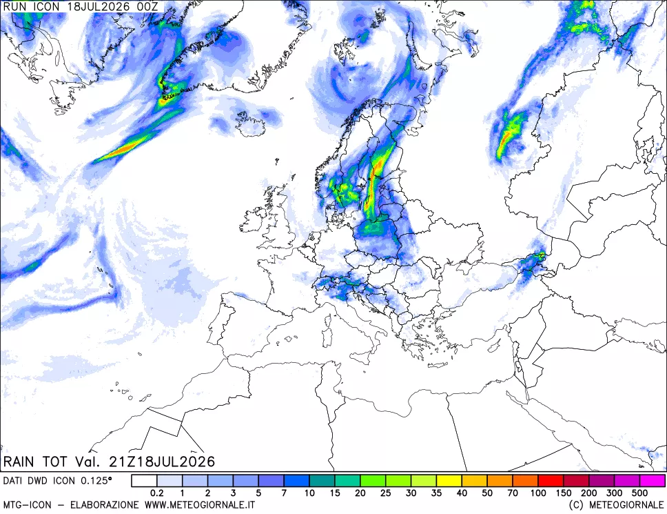 mappa Precipitazioni totali dal primo giorno