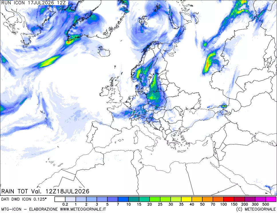 mappa Precipitazioni totali dal primo giorno