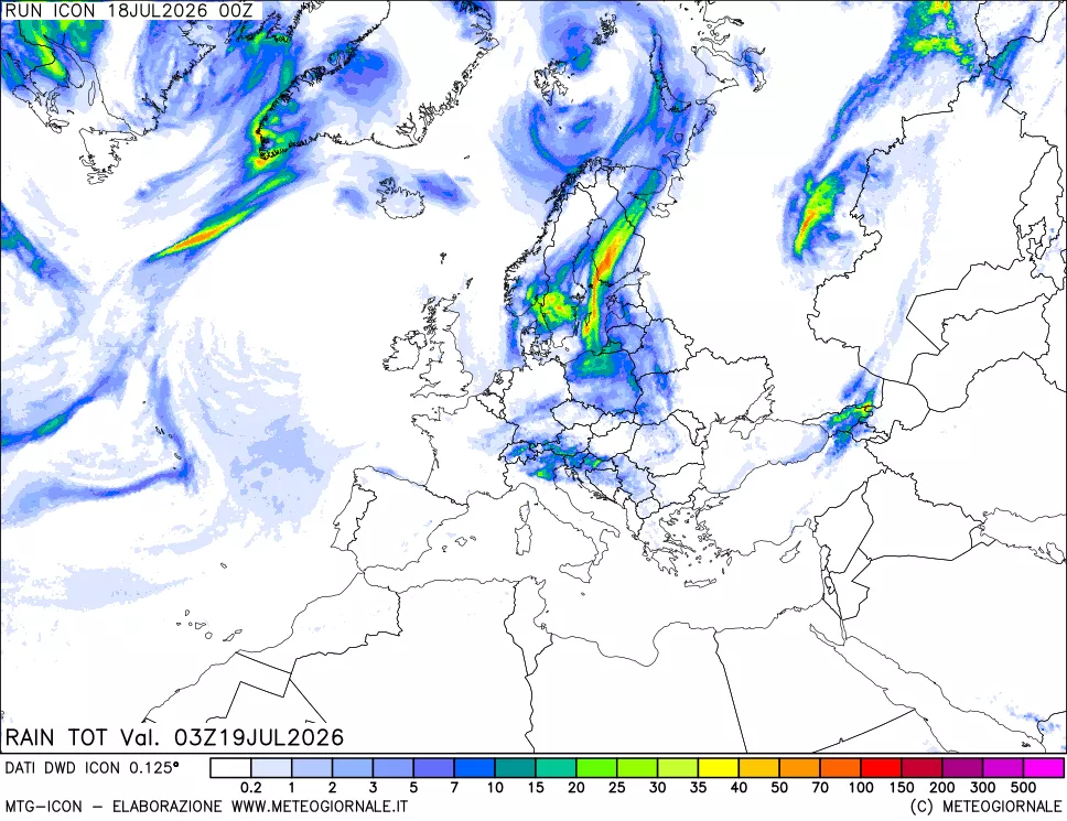 mappa Precipitazioni totali dal primo giorno