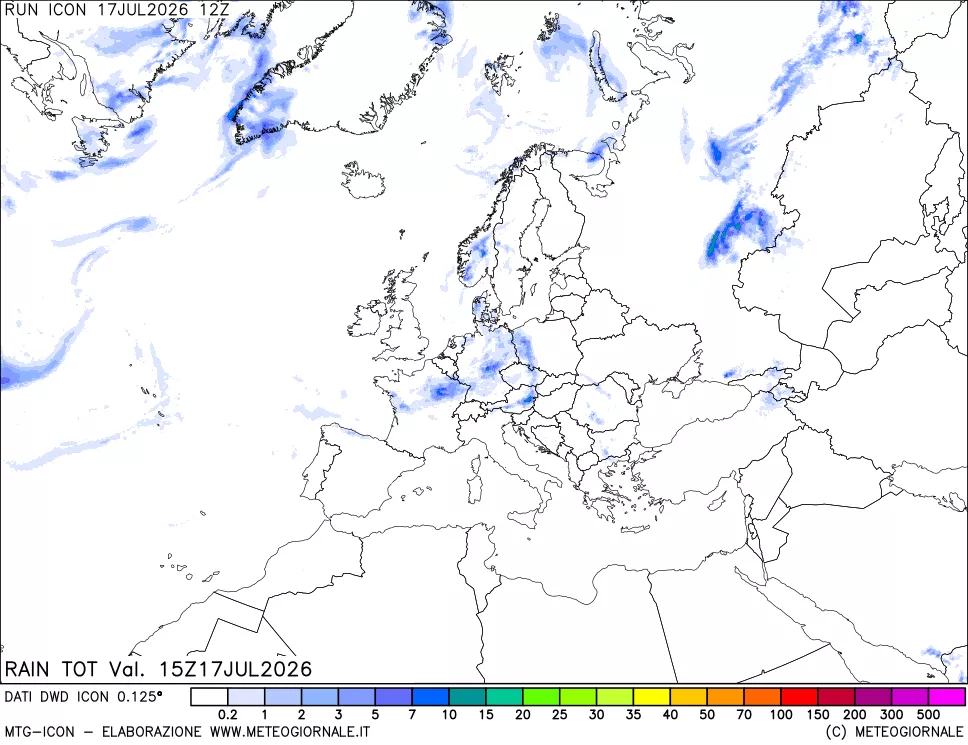 mappa Precipitazioni totali dal primo giorno