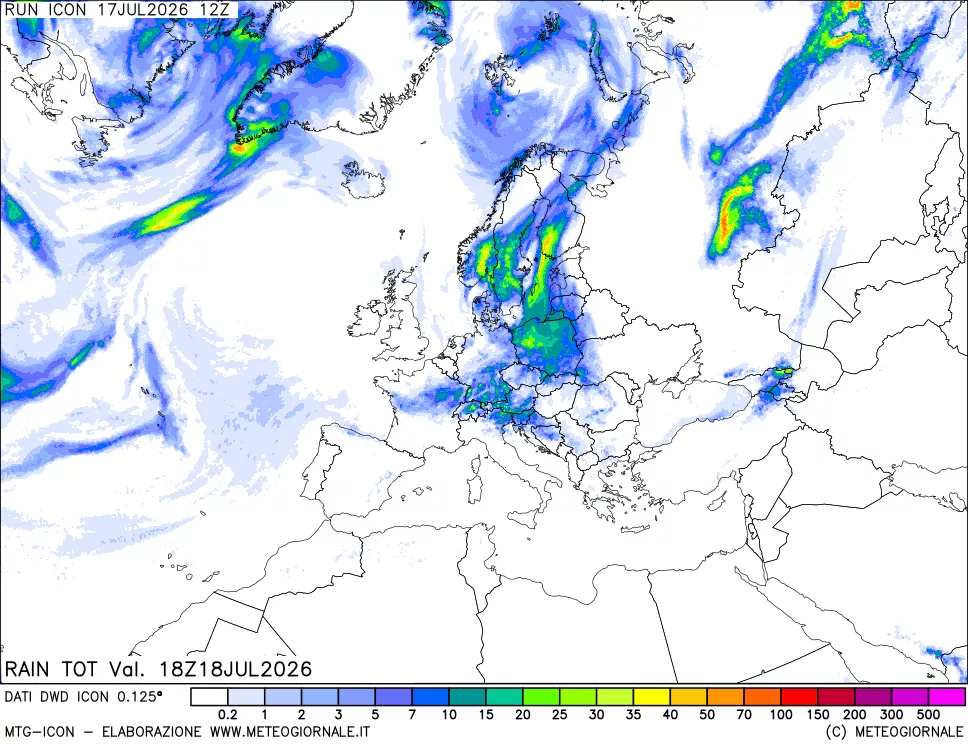 mappa Precipitazioni totali dal primo giorno