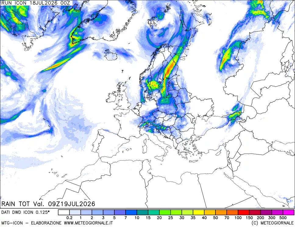 mappa Precipitazioni totali dal primo giorno
