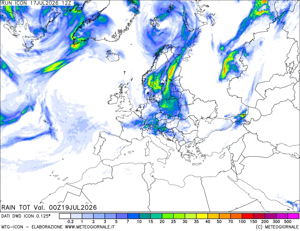 mappa Precipitazioni totali dal primo giorno