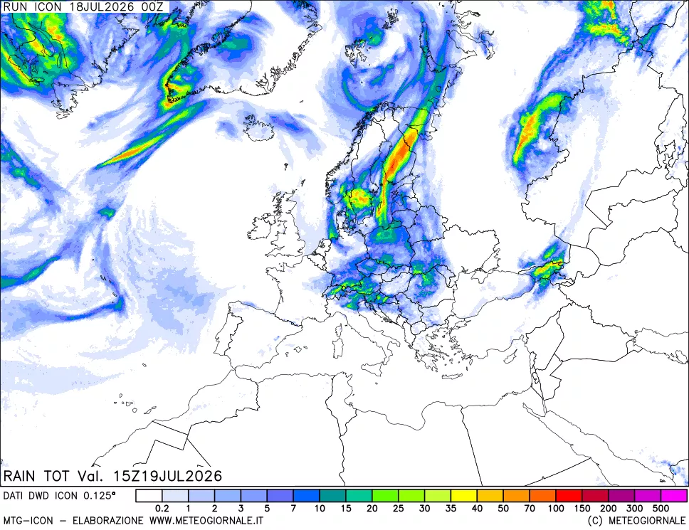 mappa Precipitazioni totali dal primo giorno