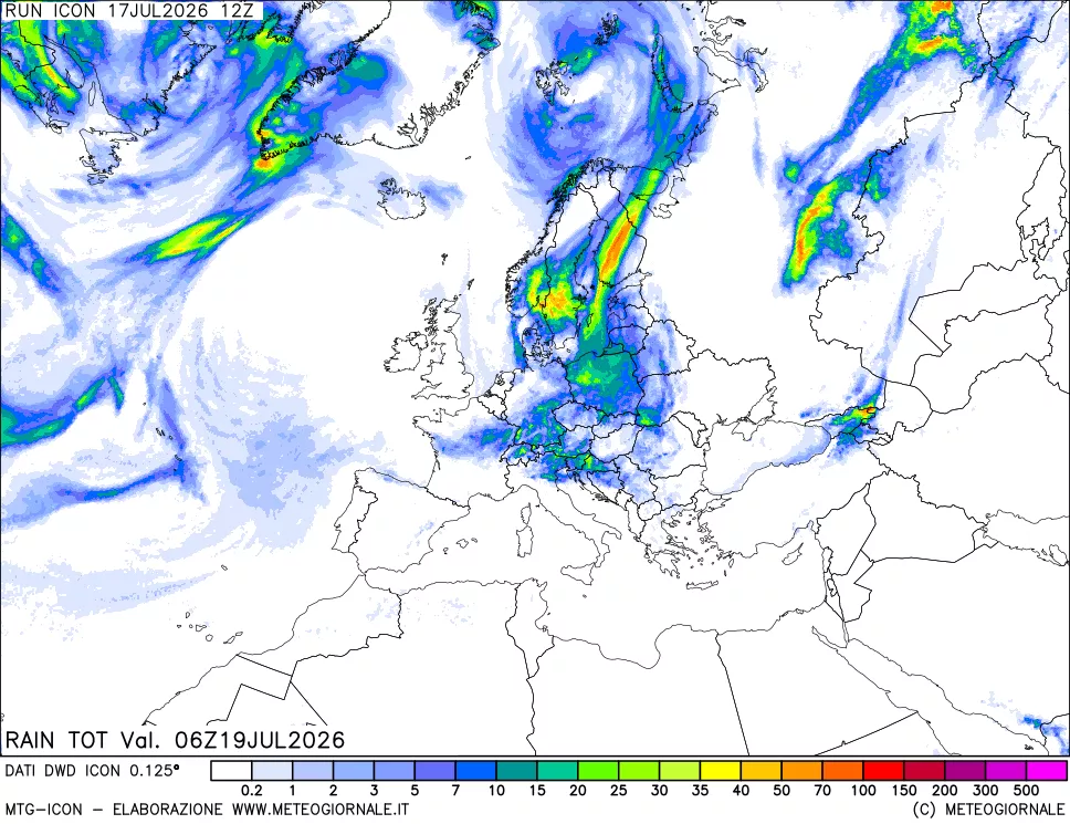 mappa Precipitazioni totali dal primo giorno