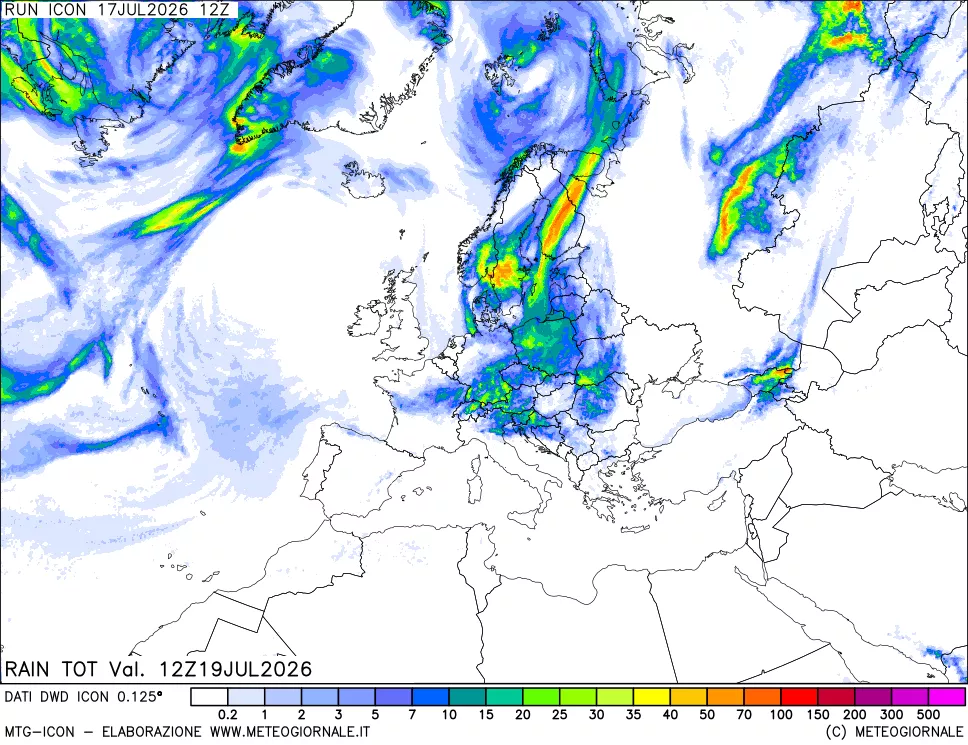 mappa Precipitazioni totali dal primo giorno