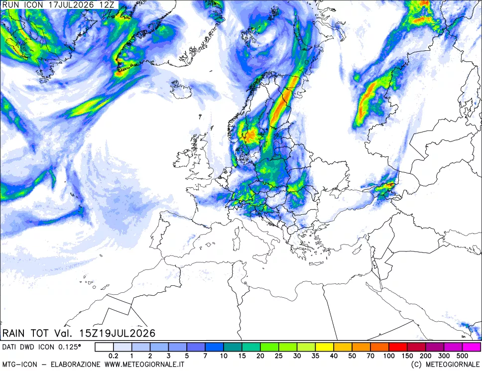 mappa Precipitazioni totali dal primo giorno