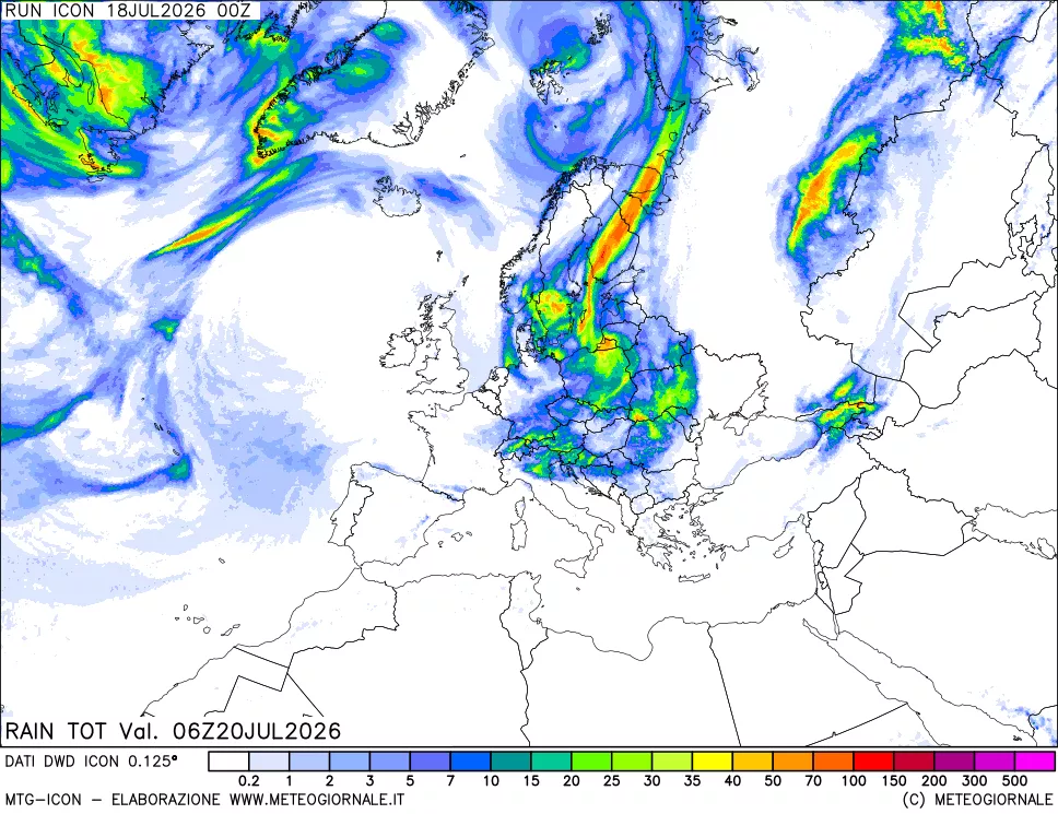 mappa Precipitazioni totali dal primo giorno