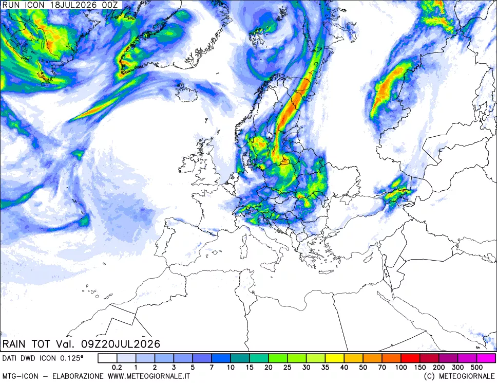 mappa Precipitazioni totali dal primo giorno