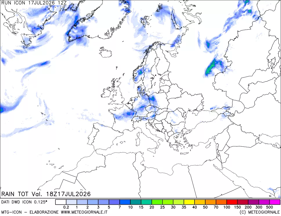 mappa Precipitazioni totali dal primo giorno