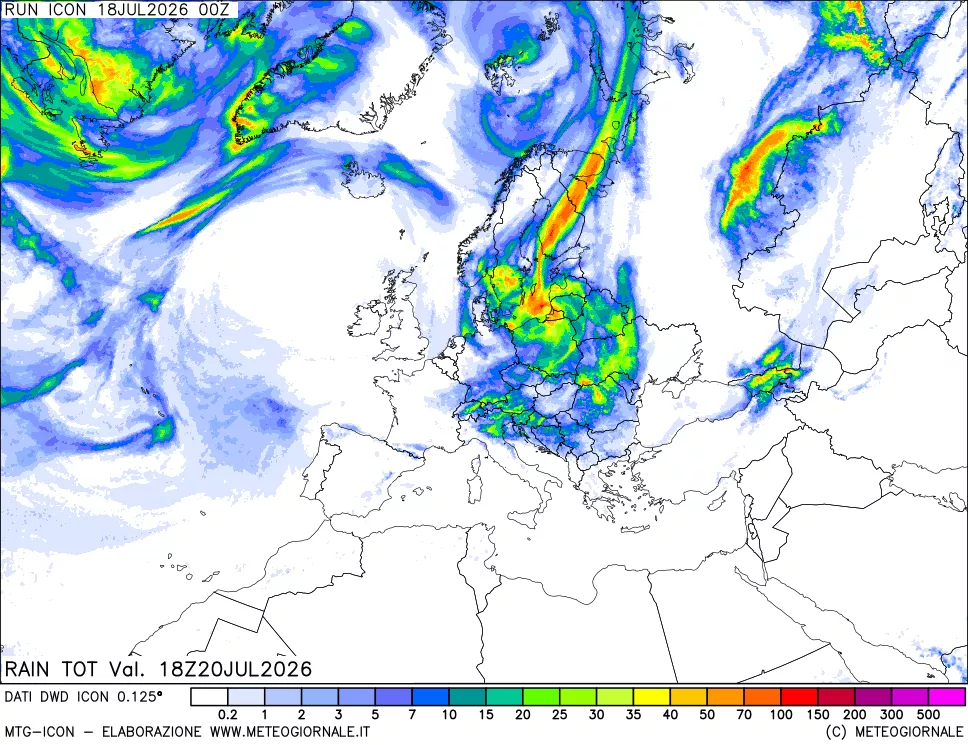 mappa Precipitazioni totali dal primo giorno