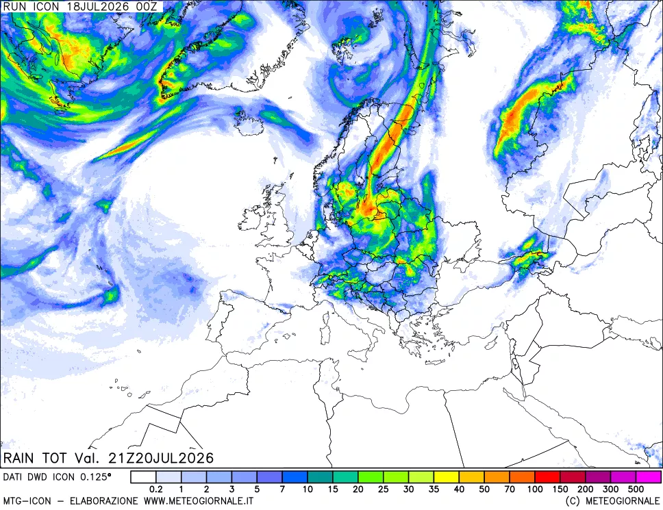 mappa Precipitazioni totali dal primo giorno
