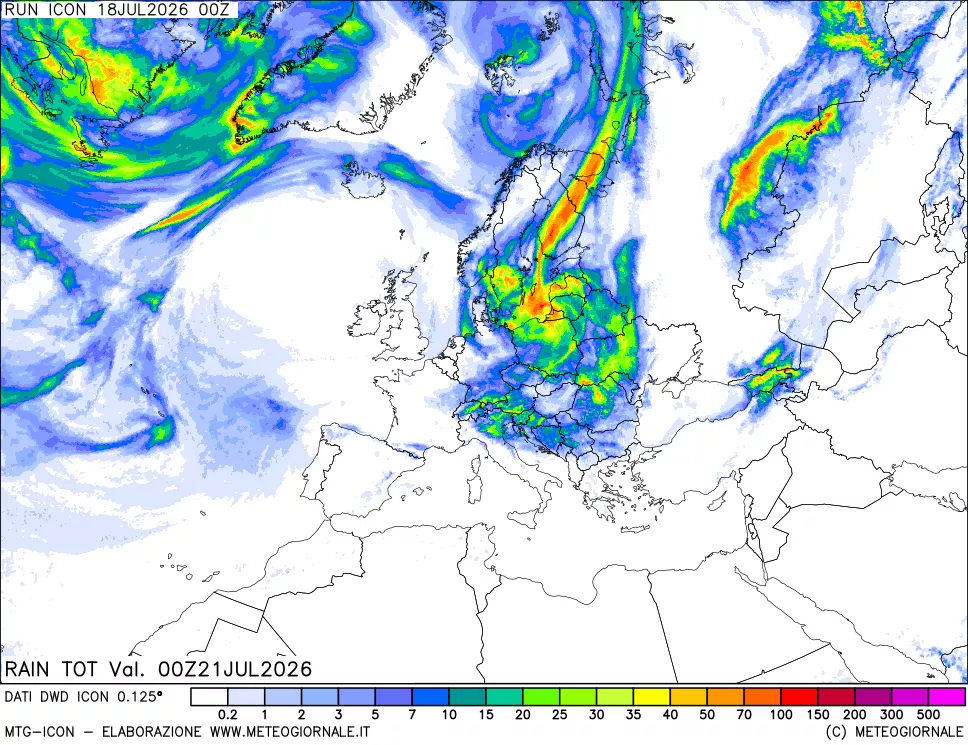 mappa Precipitazioni totali dal primo giorno