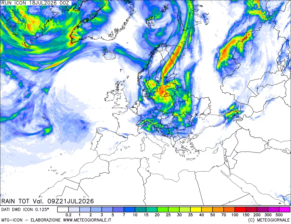 mappa Precipitazioni totali dal primo giorno