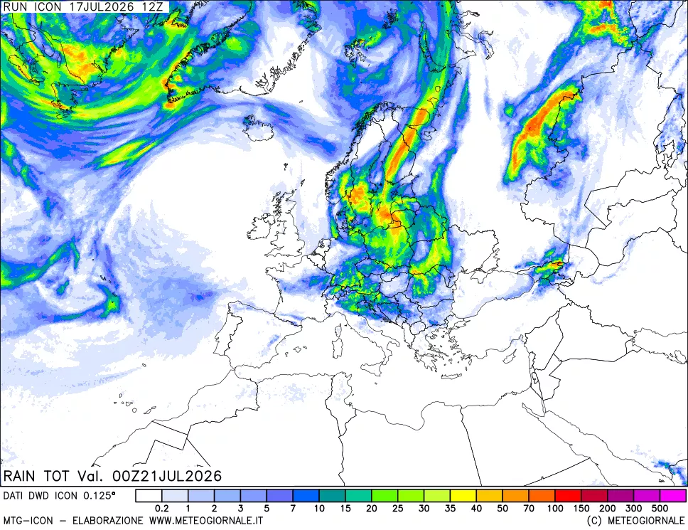 mappa Precipitazioni totali dal primo giorno