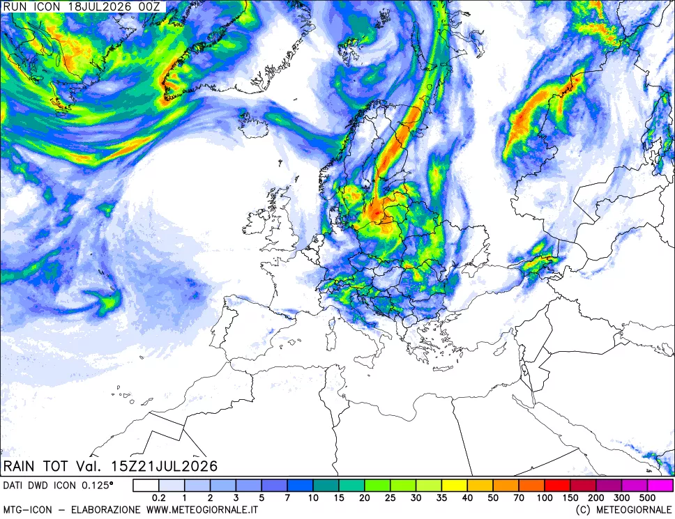 mappa Precipitazioni totali dal primo giorno