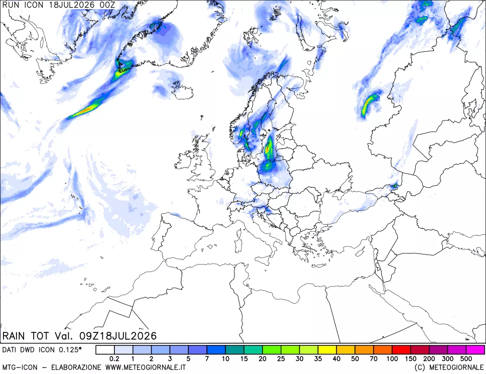 mappa Precipitazioni totali dal primo giorno