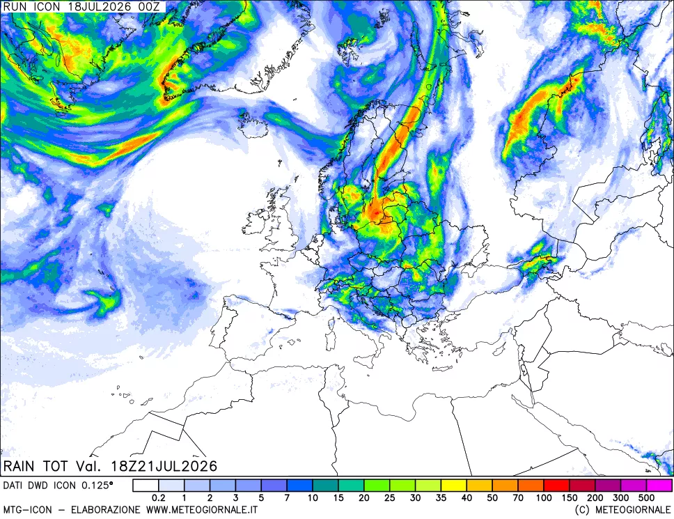 mappa Precipitazioni totali dal primo giorno