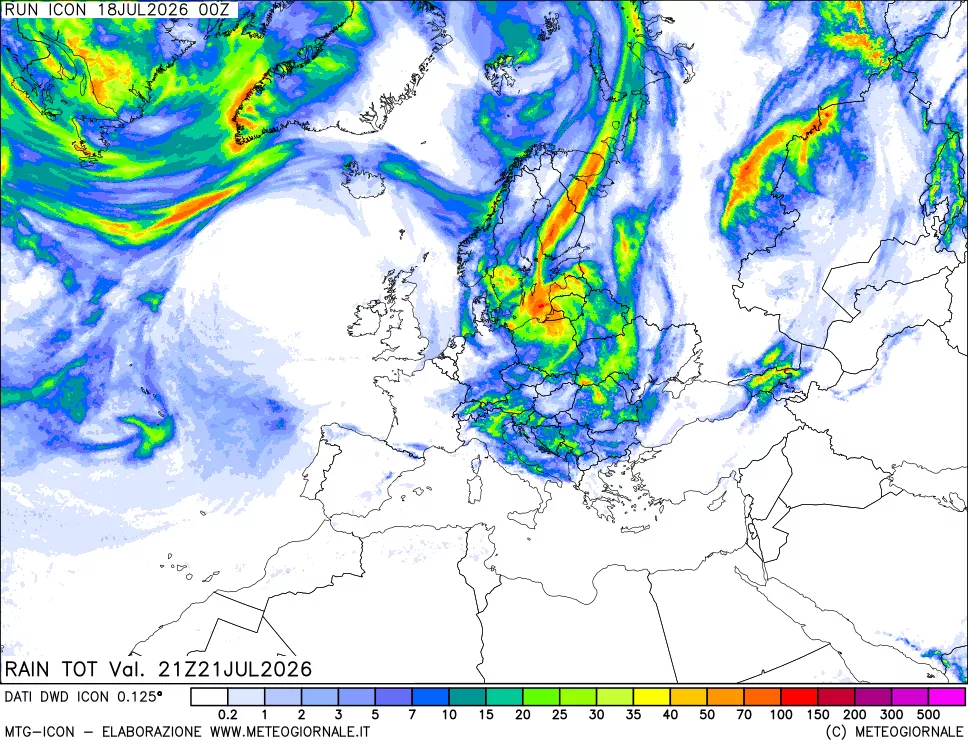 mappa Precipitazioni totali dal primo giorno