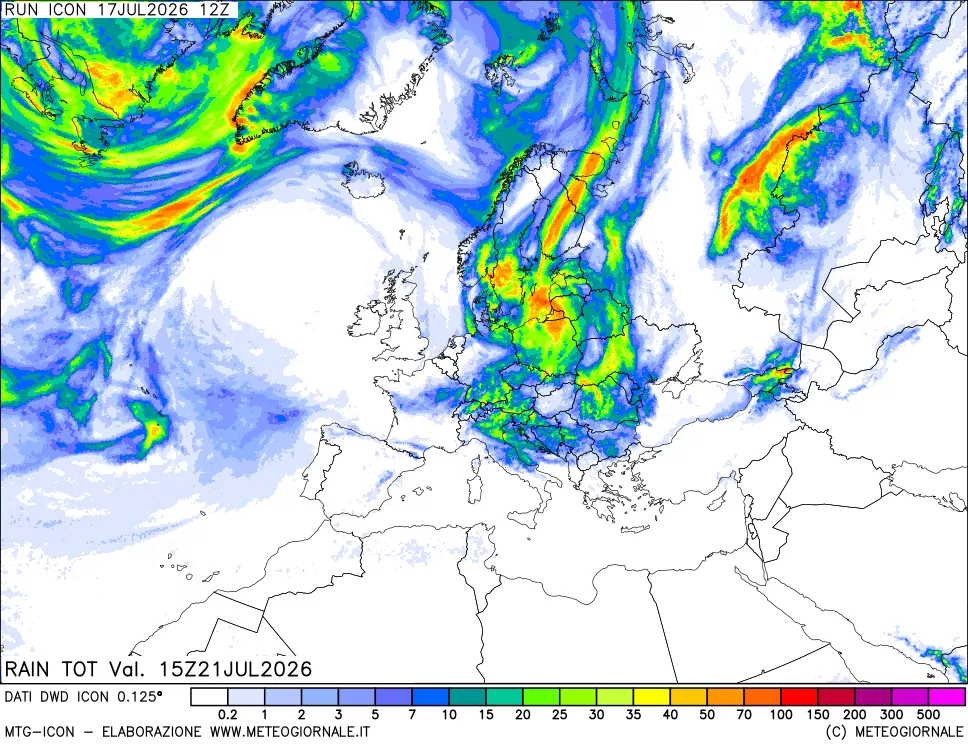 mappa Precipitazioni totali dal primo giorno