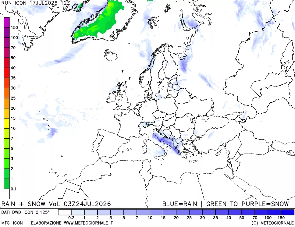 mappa Precipitazioni totali e nevose