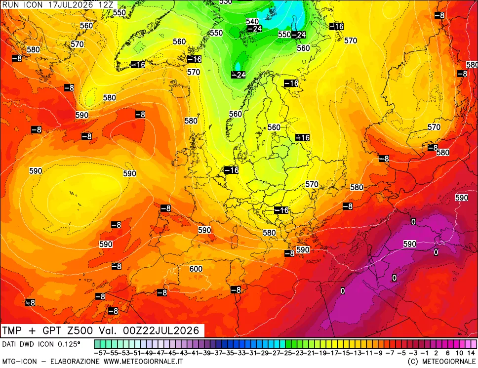 mappa 500 hPa Temp + GPT