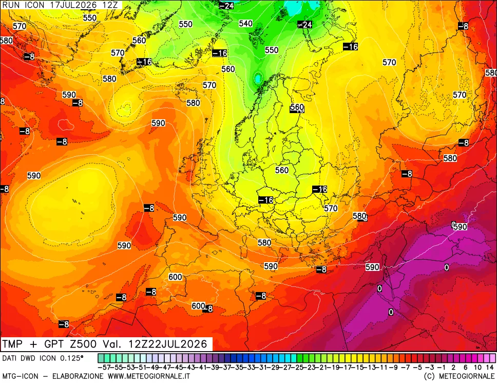 mappa 500 hPa Temp + GPT