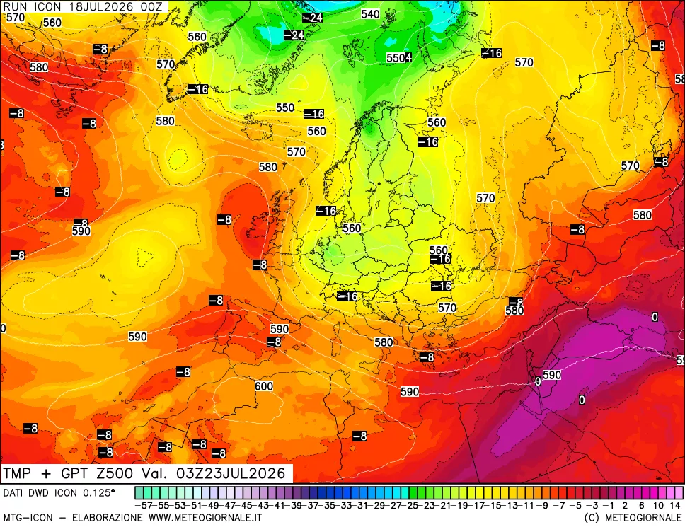 mappa 500 hPa Temp + GPT