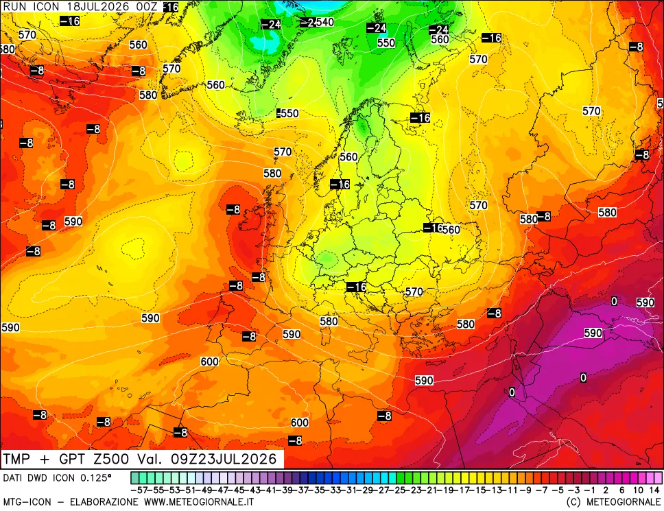 mappa 500 hPa Temp + GPT