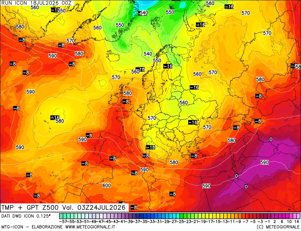 mappa 500 hPa Temp + GPT