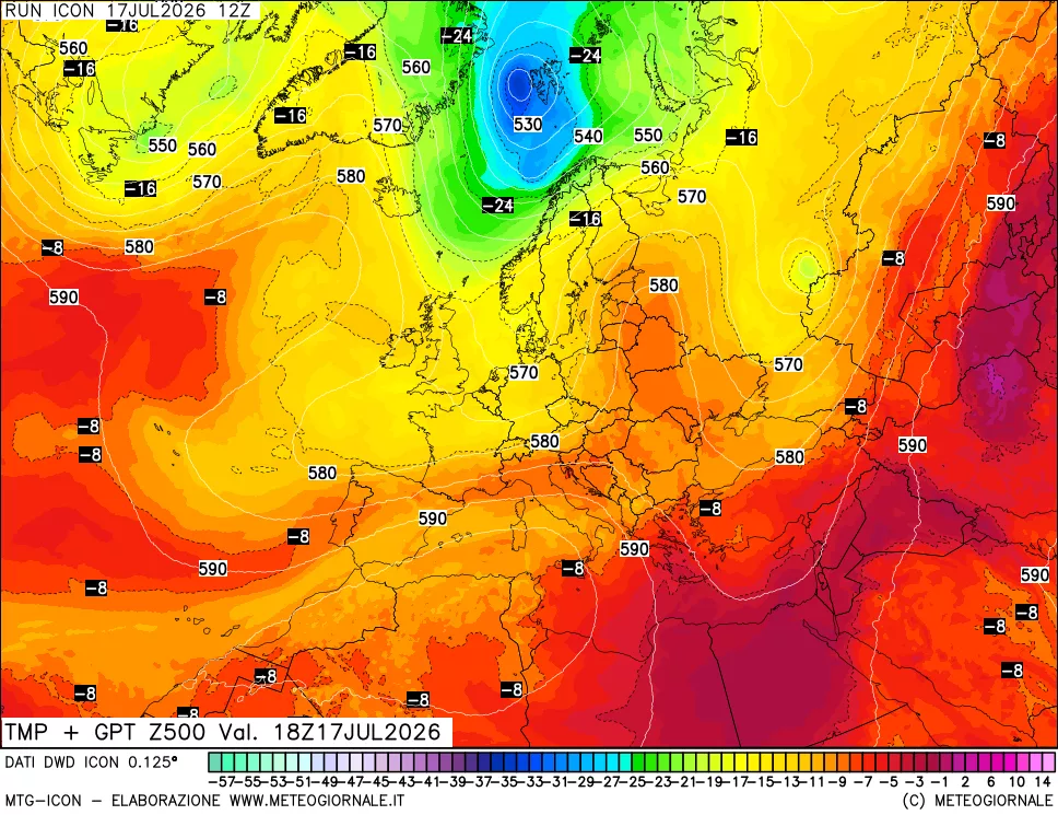 mappa 500 hPa Temp + GPT