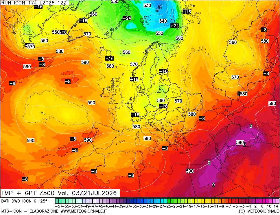 mappa 500 hPa Temp + GPT