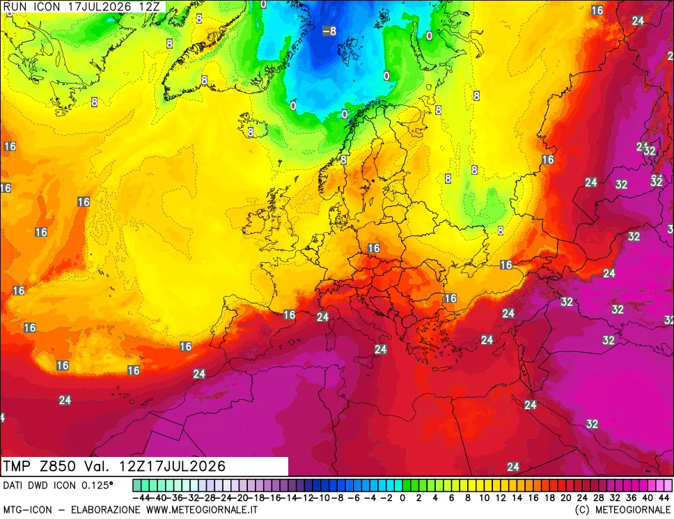 mappa 850 hPa Temp