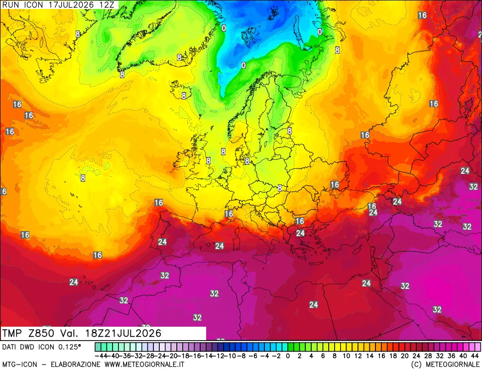 mappa 850 hPa Temp
