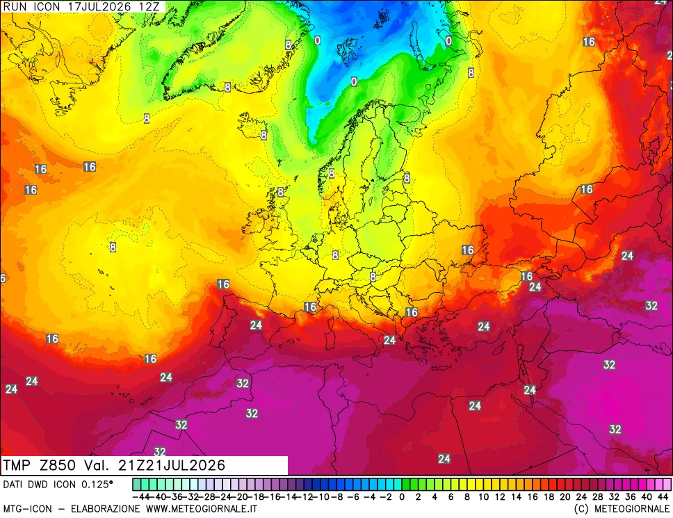 mappa 850 hPa Temp