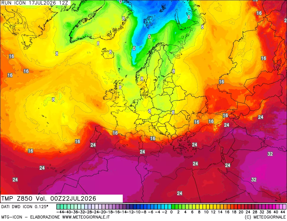 mappa 850 hPa Temp