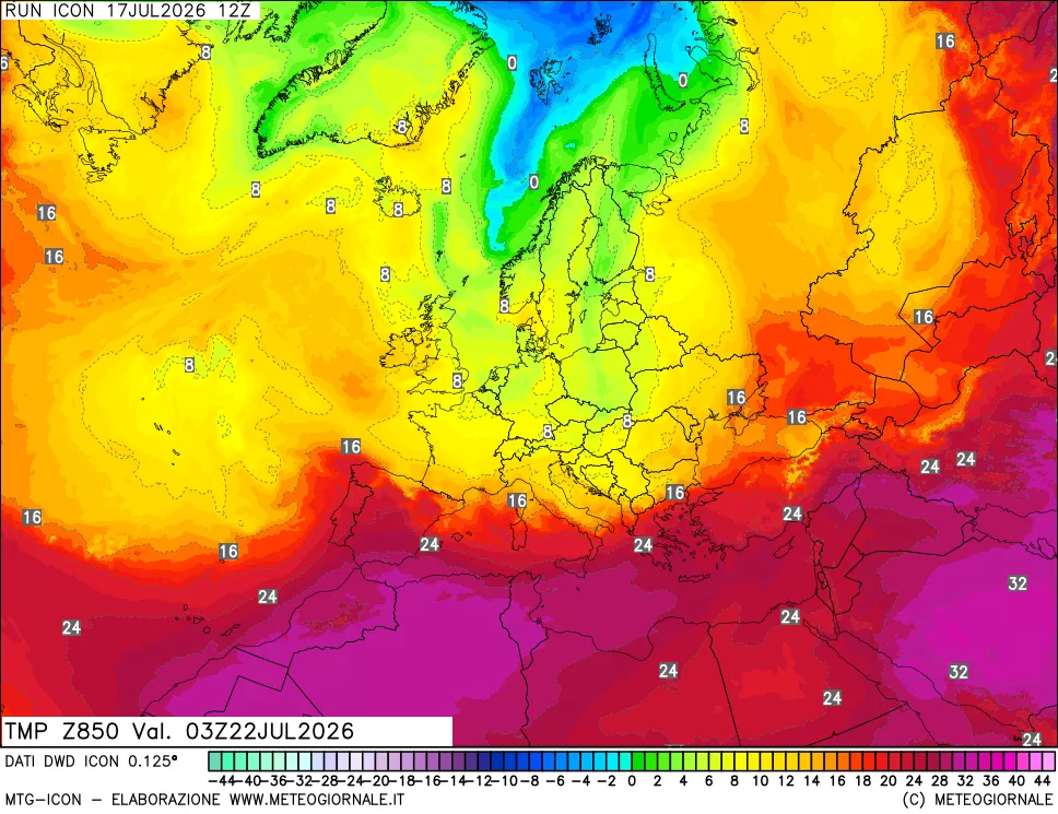 mappa 850 hPa Temp