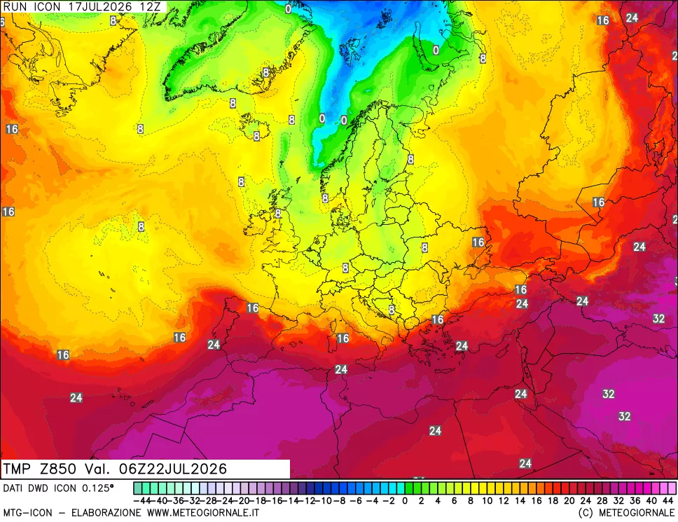 mappa 850 hPa Temp