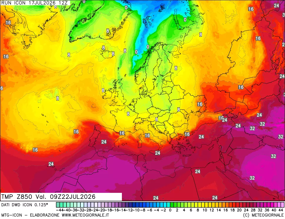 mappa 850 hPa Temp
